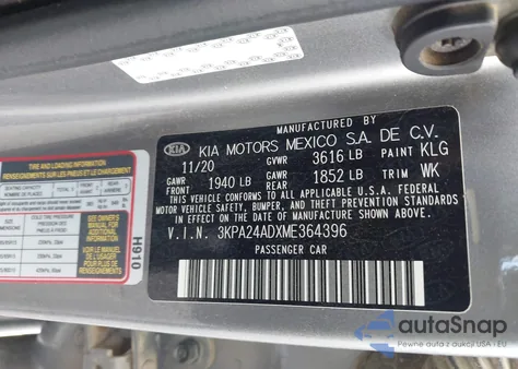 2021 Kia Rio S from USA, damaged, VIN 3KPA24ADXME364396